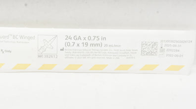 BD 382612 Insyte Autoguard BC Winged Shielded IV Cath. 24GA x 0.75inch 20ml/min